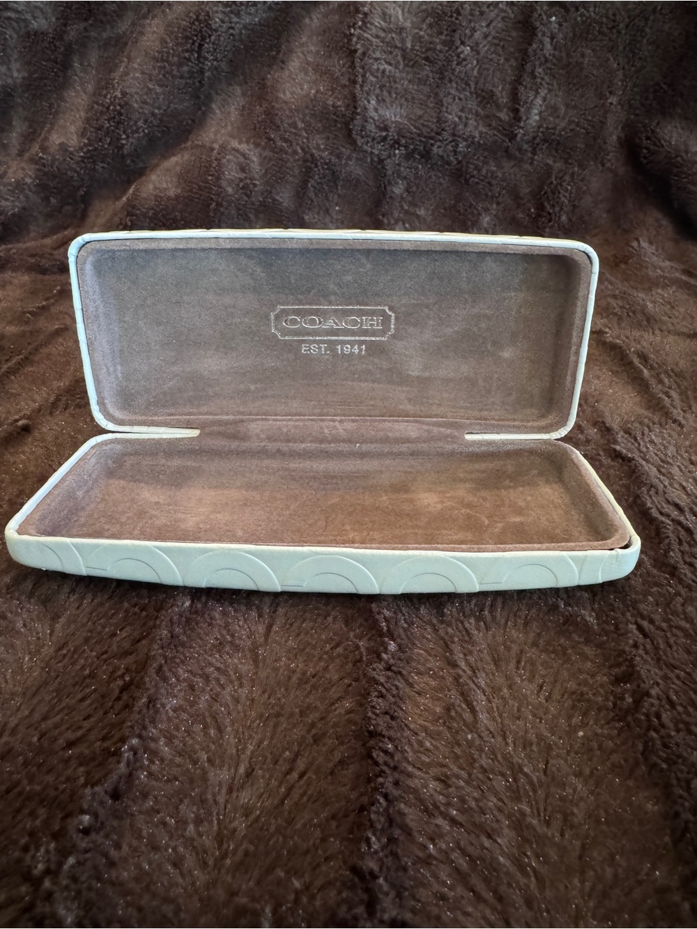 COACH White Eyewear Case with Brown Interior Suede